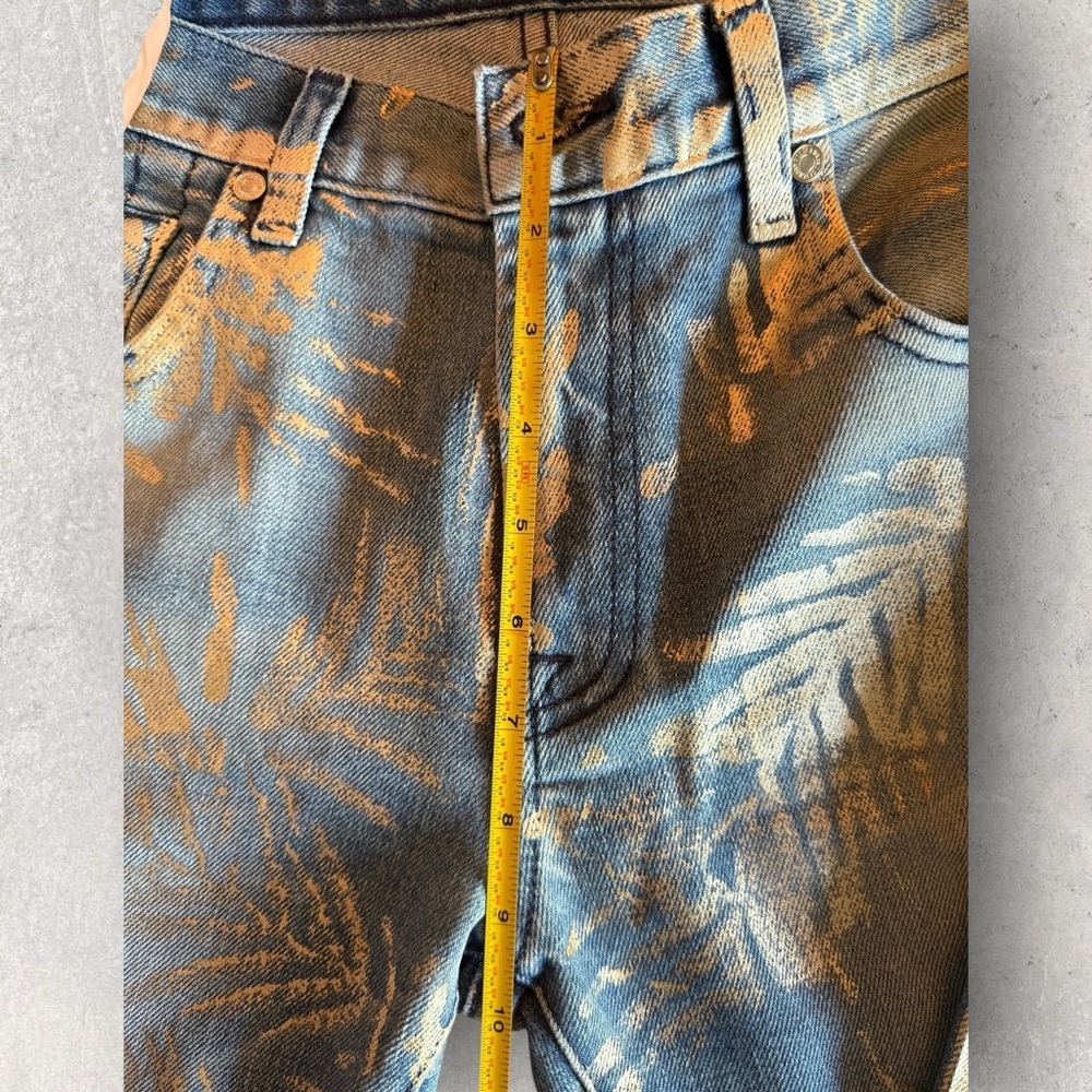 7 For All Mankind Cropped Relaxed Skinny Jeans Gold Leaf Print (Sample) NWT - Picture 10 of 11